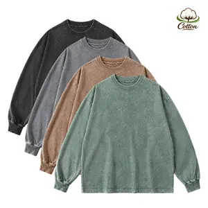 Men’s 4-pack acid-wash distressed cotton long-sleeve crewneck sweatshirt T-shirts, athletic sweatshirts, crewneck long-sleeve T-shirts