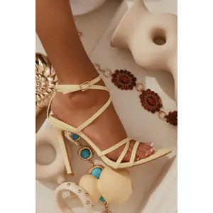 Polished Strappy High Heels - Light Yellow