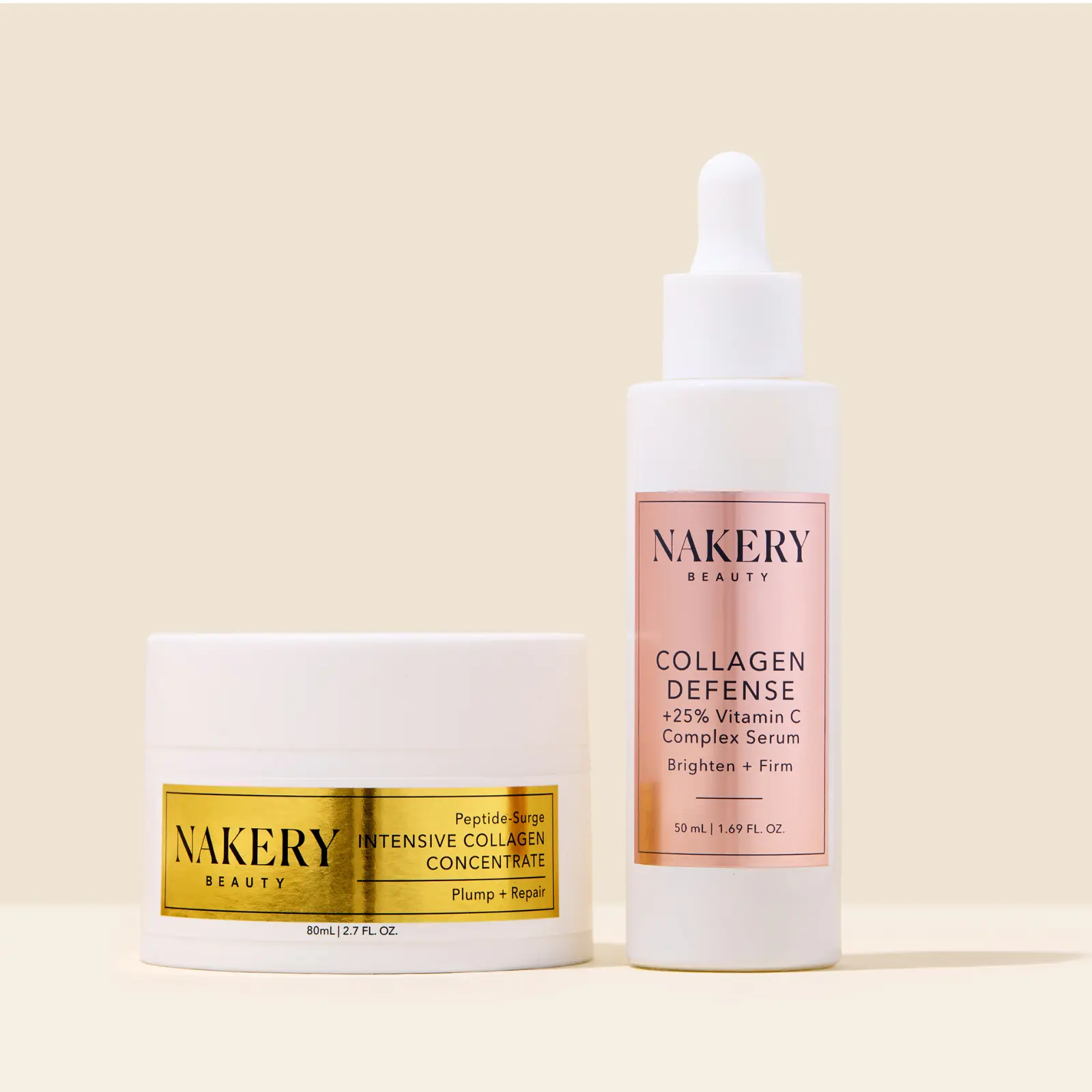 Nakery Collagen Power Duo: Boost Skin's Elasticity and Radiance - Peptide Surge Intensive Collagen Concentrate + Collagen Defense Vitamin C Complex Serum