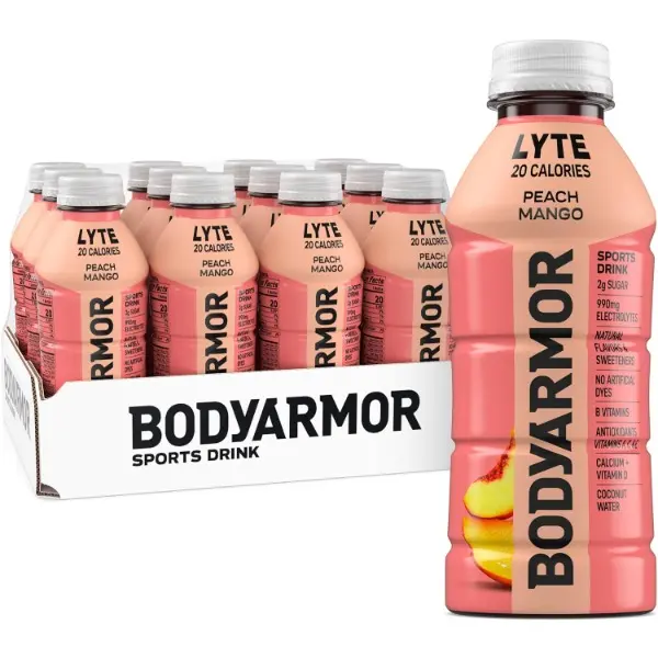 LYTE Coconut Water Base Sports Drink - Natural, Fruity Peach Mango Flavor Liquid, Electrolyte Beverage, 20 Calories, 16 Fl Oz Bottles (12 Pack), B Vitamins, Halal Certified, Hydration BFF, Electrolytes