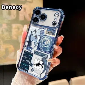 Phone Case for iPhone 17 Pro Max 16 15 Plus Air 14 13 12 11 E Oceanic Reverie Pattern Electroplating Transparent Silicone Drop-proof Protective Cover