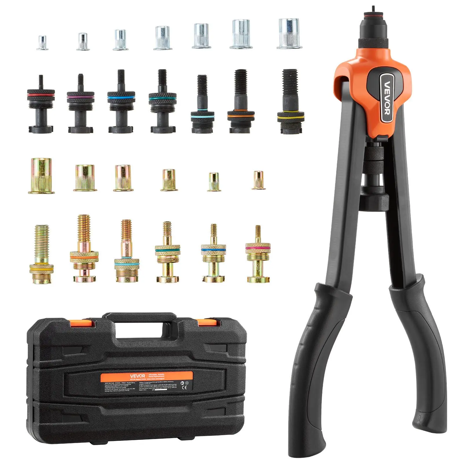 【Summerfinds】VEVOR Rivet Nut Tool Kit17-Inch Rivnut Tool Kitwith 13 Mandrels and 130 NutsMetric and SAE Size M3M4M5M6M8M10M121/2-138-3210-241/4-205/16-183/8-16 UNCa Carrying Case, Hardware, Repair