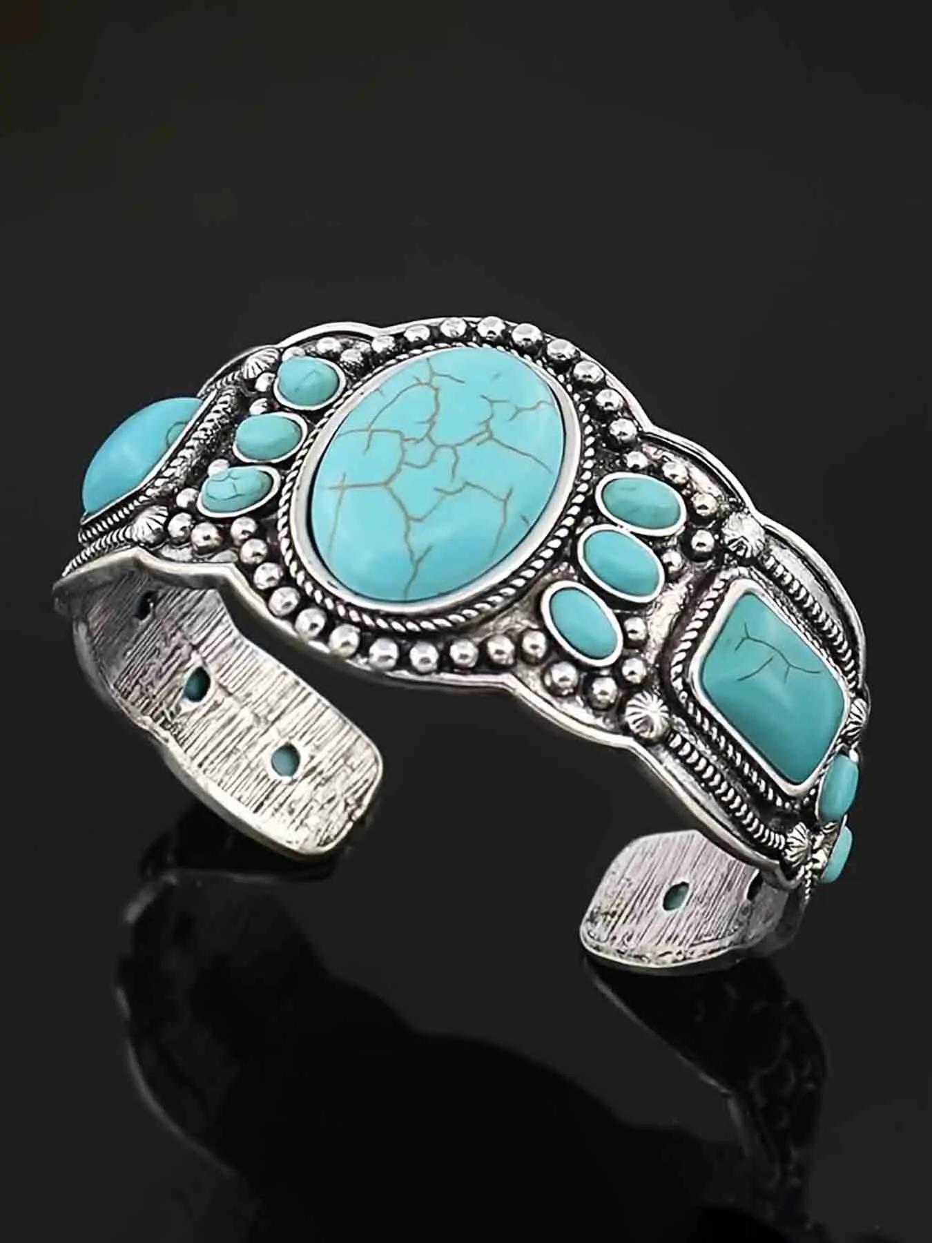 Bohemian Style Faux Turquoise Open Bracelet, Vintage Ethnic Wind Simple Unique Women's Party Vacation Bracelet, Stackable Bracelets, Boho Style Jewelry