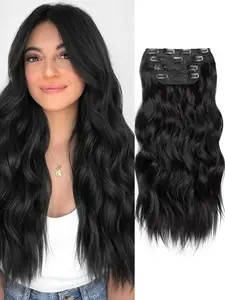 20 Inch Long Wavy Clip-In Hair Extensions, 4pcs Thick Natural Synthetic Hairpieces, Soft Clip-On for Women, Daily Party Cosplay, Glueless Clip In
