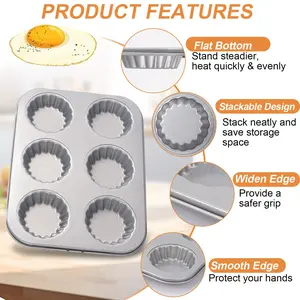 Carbon Steel Six-Piece Fruit Tart Baking Pan, Non-Stick Easy Release, 26.5x19.5x2.1cm, Even Heat Distribution, Ideal for Home Baking