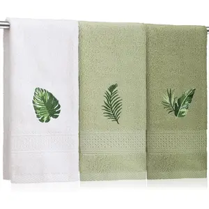 3 count Tropical Palm Leaves Hand Towels for Bathroom Decor Summer Monstera Leaves Embroidered Absorbent Soft  Towels 13.78 x 29.53 Inch  Green Decorative for Kitchen