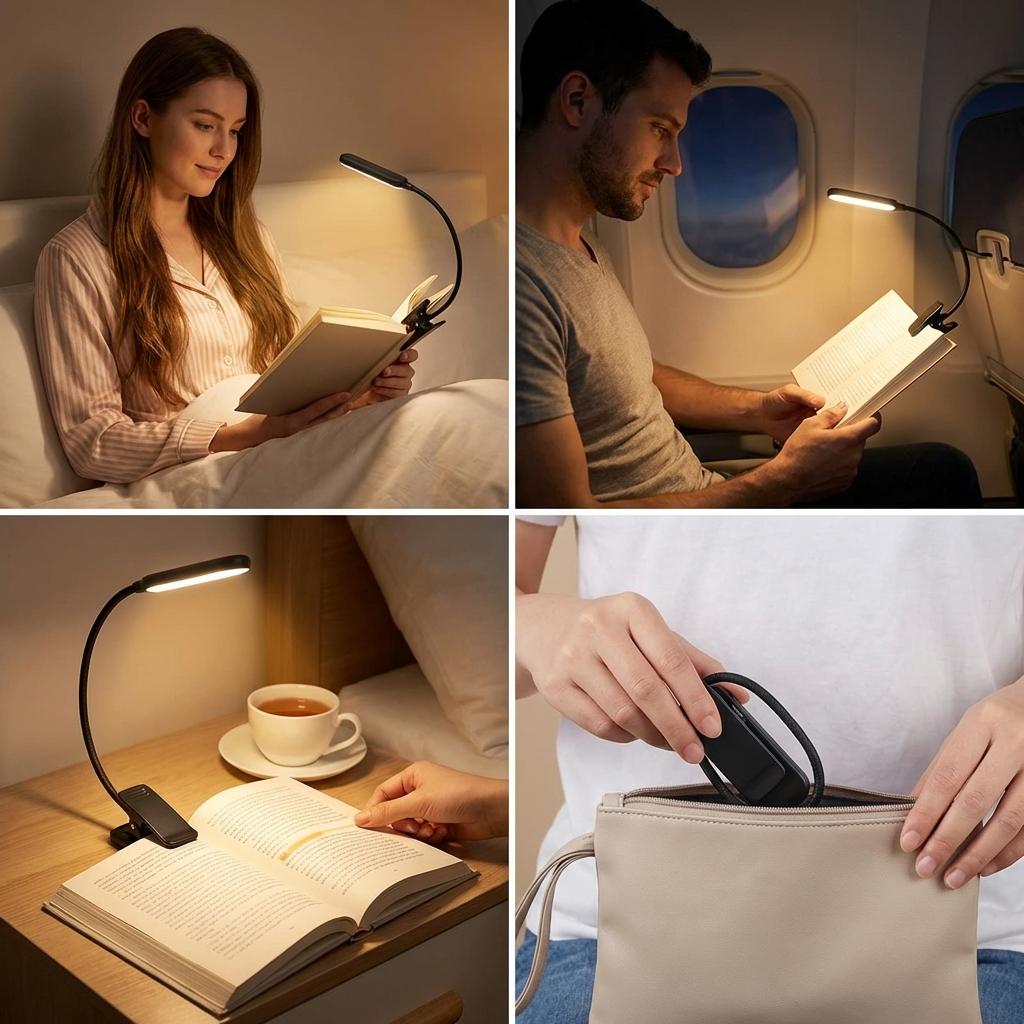 Smart LED Reading Lamp Rechargeable Book Light – Adjustable Brightness & Timer, 24 LED Clip On Light with 3 Color Temperatures, Eye Caring Bedside Reading Light for Books in Bed, Gift for Book Lovers
