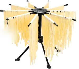 Foldable Pasta Drying Rack- Plastic Spaghetti Noodle Dryer with 10 Bar Handles Black Kitchen Utensils