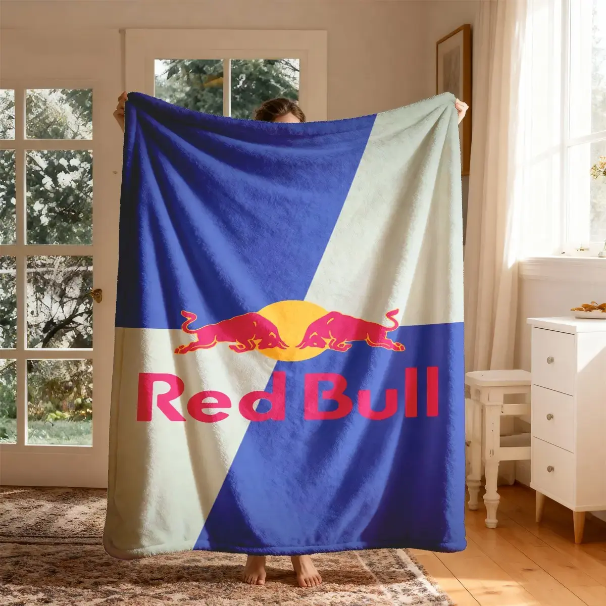 Bull Classic Logo Colorblock Flannel Blanket Lightweight Throw Blanket Large Size Soft Lightweight Warm Perfect for Bed Sofa Office Camping Travel Air Conditioning Summer Bedroom Dorm Room Game Room Fleece Sports Fan Couch Birthday Present Decor