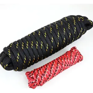 Wellmax Diamond Braid Nylon Rope 1/2 in X 50 Foot with UV Protection & Weather Resistance Black & Red All-Purpose Cord