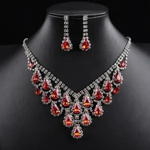 Premium sense diamond-set geometric water drop fringe necklace temperament fashionable and elegant collarbone chain jewelry set