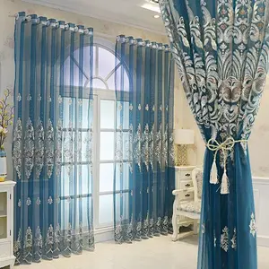 1pc New European Embroidered Luxury Window Curtain, Light-Shielding Drapes for Living Room Balcony Study, Korean Style Decorative Curtains
