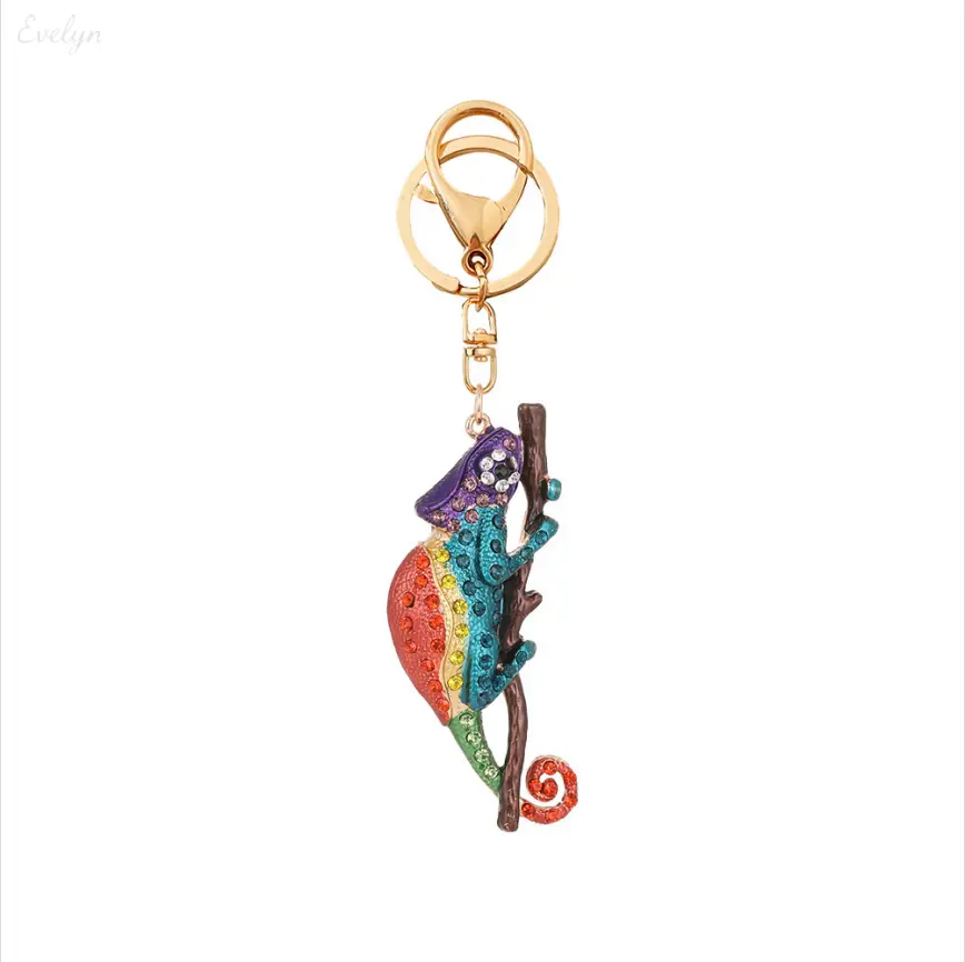 Kawaii Accessories Cute Chameleon Rhinestone Keychain - Colorful Alloy Decorative Fashion Everyday Carry Charm for Trendy Outfits, Backpacks, Cute Keychains, Decorative Keychains