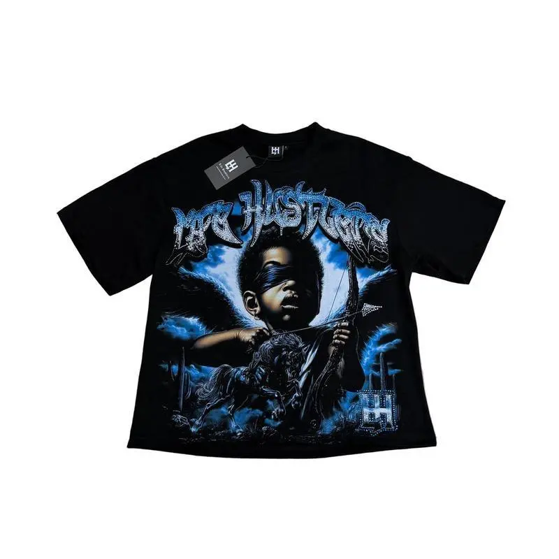 Life Hustlers “Warrior Girl” Black/Blue Graphic Tee, Gothic Y2K Streetwear Oversized T-Shirt, Black Unisex Cotton Top 2026