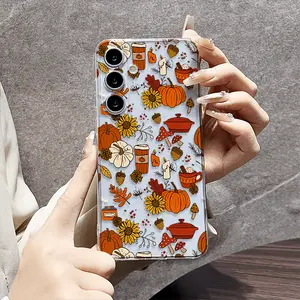 A Phone Case Featuring a Full-Screen Pumpkin Design, Made of Transparent Material for Shock Resistance And Drop Protection, Compatible with Samsung Models A03S, A04, A12, A13, A15, A21S, A24, A25, A32, A33, A34, A35, A50, A51, A52, A53, A54, A55, A71, S20