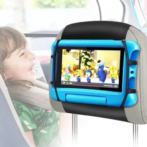 Car Headrest Mount Holder, Tablet Holder for Kids in Back Seats, Anti-Slip Strap and Holding Net,Angle-Adjustable/Fits All iPads Tabs 7 Inch to 12.9 Inch Tablets Accessories Stand Durable Protective