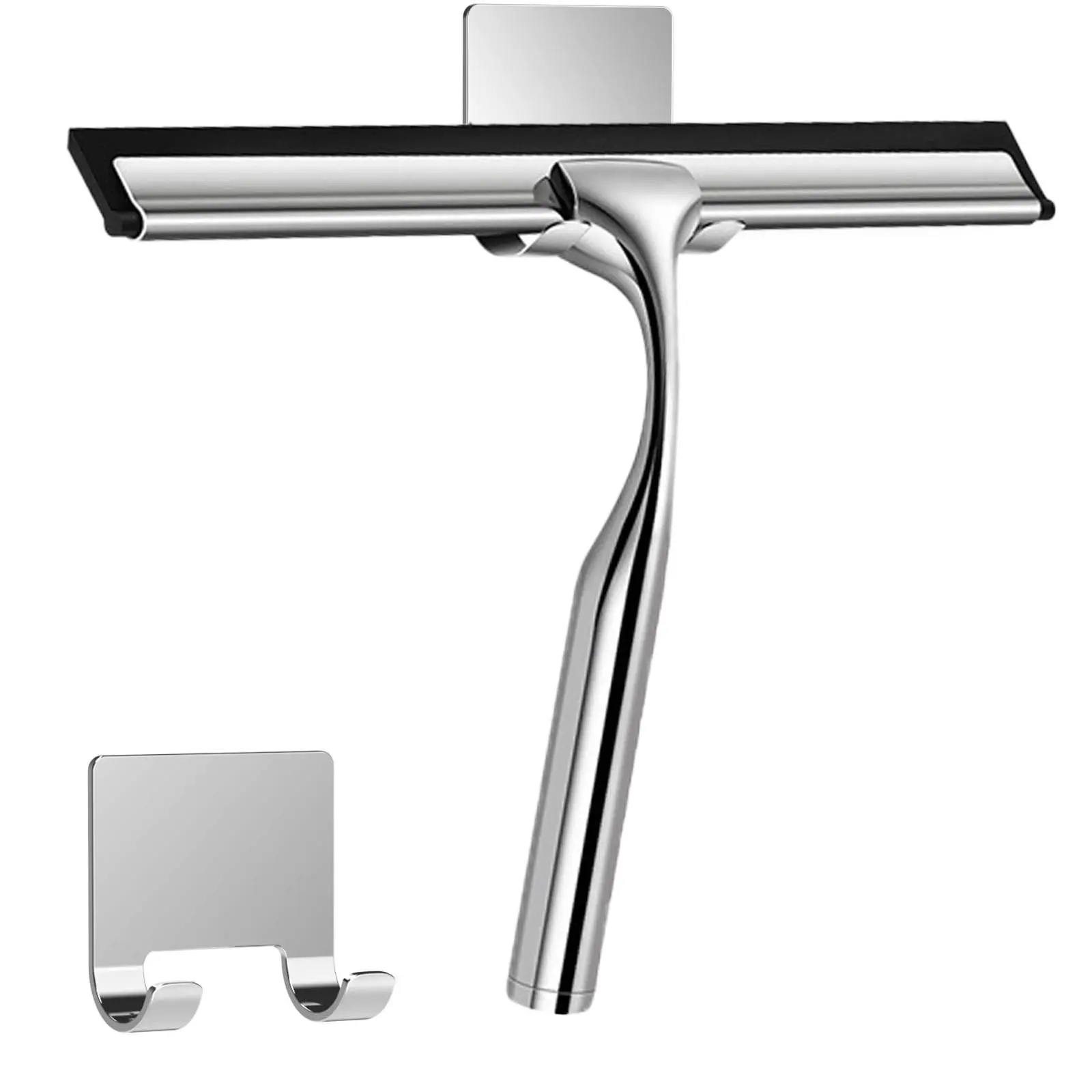 Stainless Steel Window Scraper with Self-Adhesive Hook, Ideal for Shower Doors & Bathroom Mirrors, Efficient Glass Cleaner Tool, Shower Door Squeegee