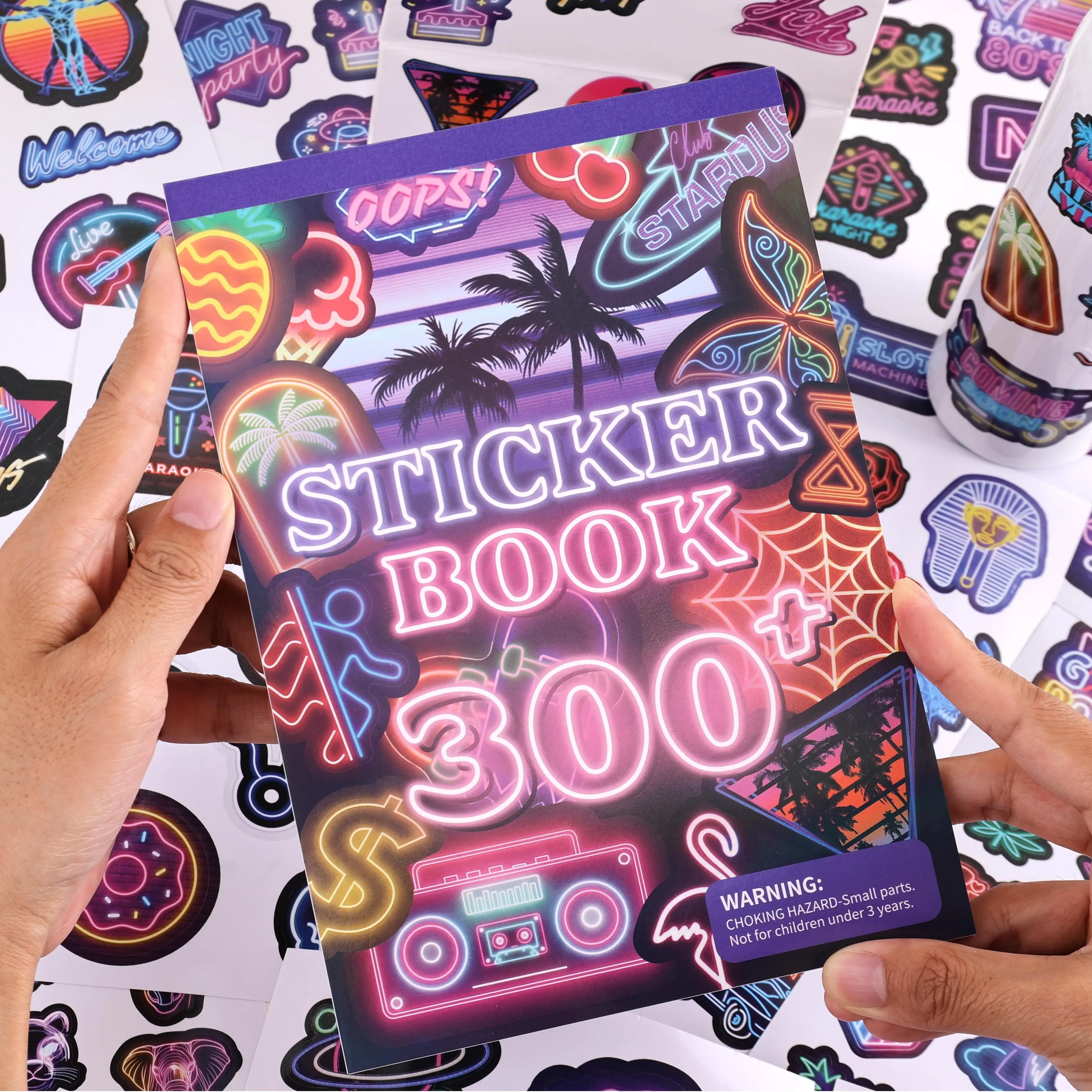 Scratchproof Neon Stickers Book (300+ Pieces) for Adults - DIY Scrapbooking & Stamping Supplies, Decal for Cars, Smartphone, Cellphone, Handheld Devices, Laptop, Luggage