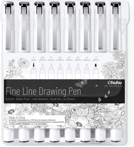 Ohuhu Colored Fineliner Drawing Pens: 8-size Tips (Ultra-fine, Fine & Brush) / 18 Packs Fineliners / 12 Colors Brush & Fineliner, Waterproof Micro Pens for Adults Artists & Beginners Drawing Sketching Bullet Journal Outlining Office Class
