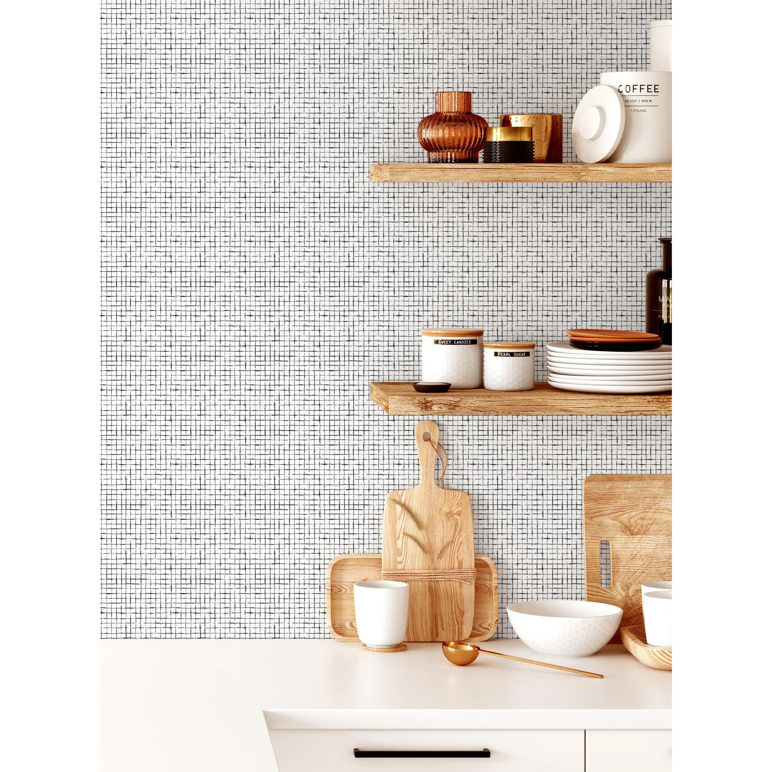Crosshatch Inked Look Peel-and-Stick Textured Wallpaper - Renter-Friendly Home Improvement Building Supply for Accent Wall, Minimalist Living Room Room Art