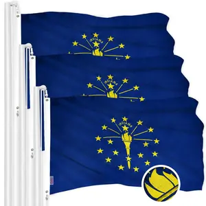 G128 3 Pack: Indiana IN State Flag | 2x3 Ft | ToughWeave Series Embroidered 300D Polyester | Embroidered Design, Indoor/Outdoor, Brass Grommets