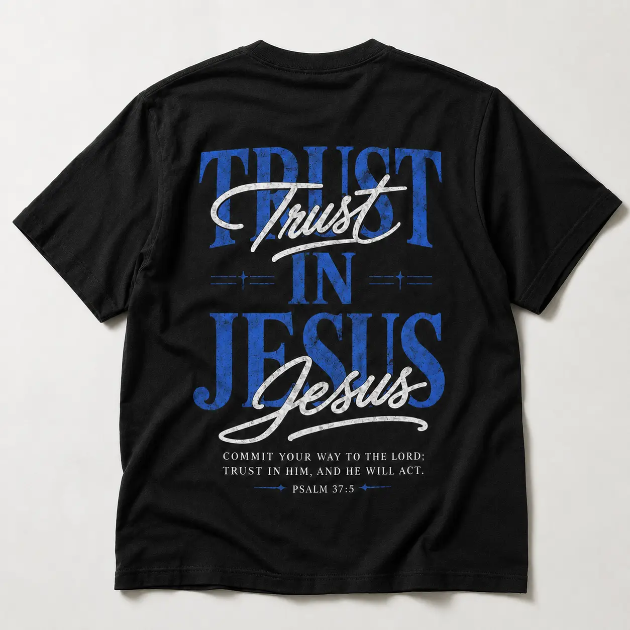 Christian Oversized Tee, "Trust in Jesus" Psalm 37:5 Bible Verse Design, Faith-Based Gift for Men & Women