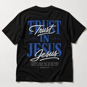 Christian Oversized Tee, "Trust in Jesus" Psalm 37:5 Bible Verse Design, Faith-Based Gift for Men & Women