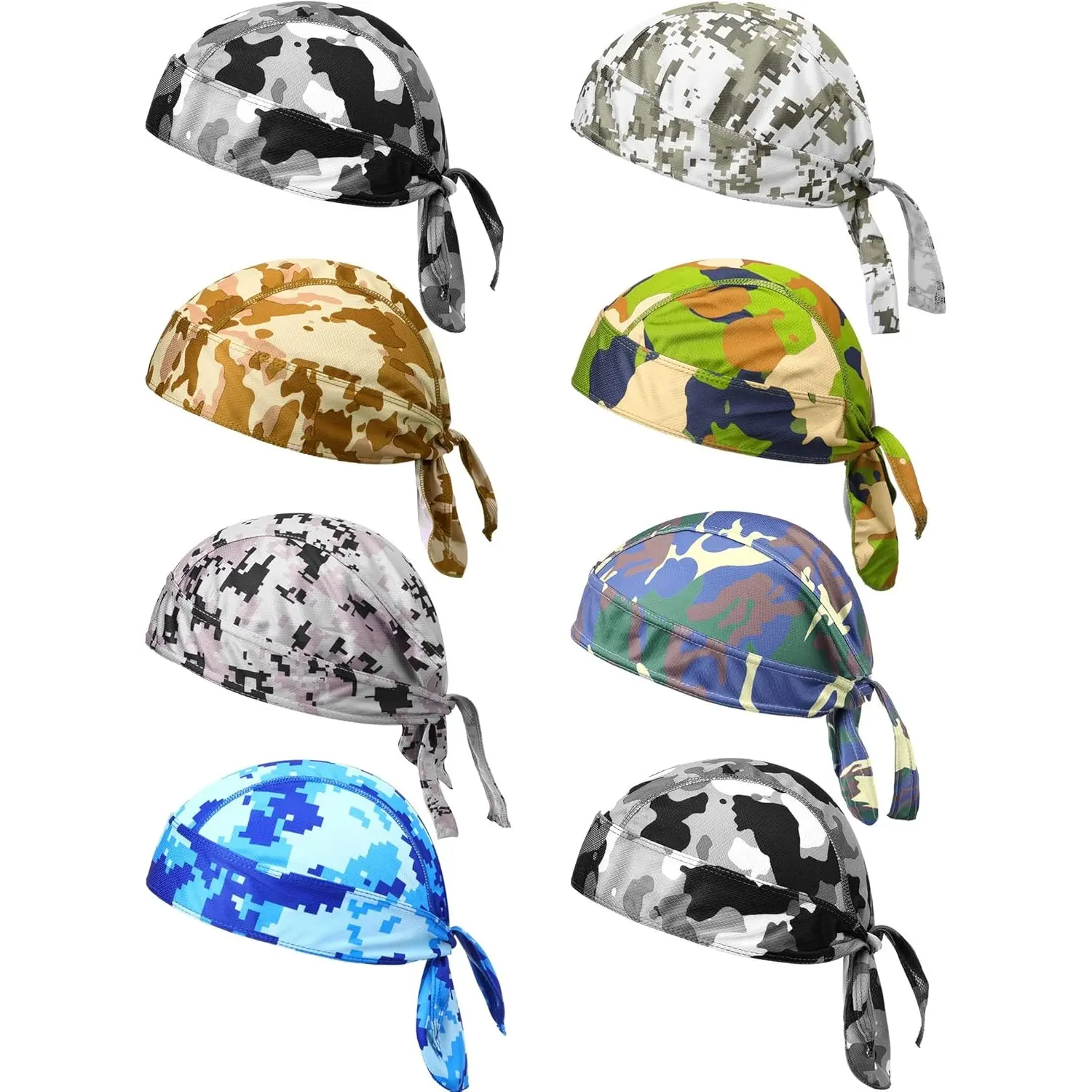 8 Pack Skull Caps for Men Sweat Wicking Cooling Helmet Liner Caps Cycling Motorcycle Bandana Beanie Head Covers,Fit For 21.6-23.6inches,Camouflage colors