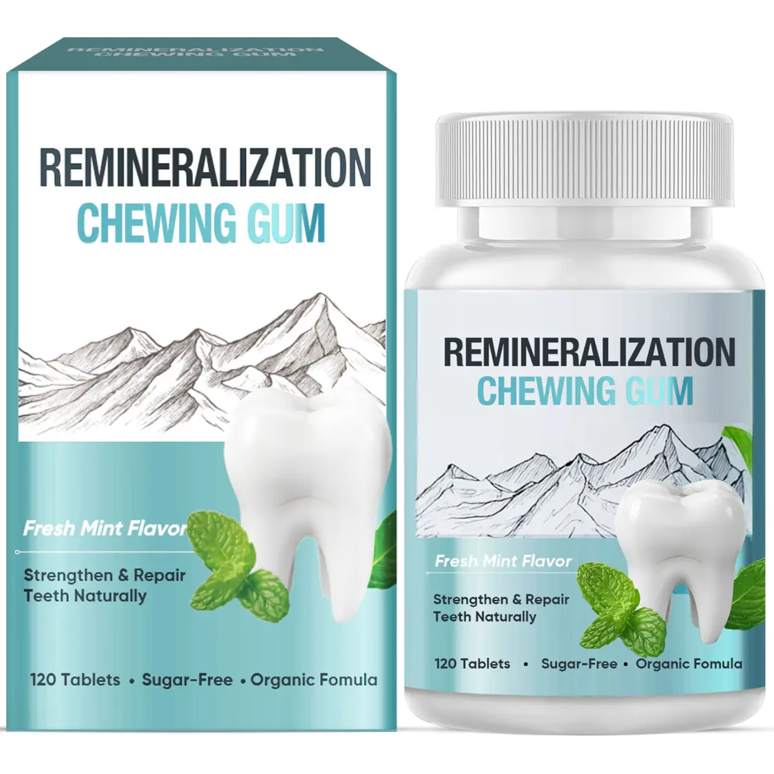 Sugar-Free Certified Organic Hydroxyapatite Remineralization Chewing Gum - 120 Tablets, Fresh Mint Scented, Family-Friendly - Non-Toxic + Xylitol Formula, Dentist Recommended - Strengthens & Repairs Teeth, Ideal for Daily Oral Care, Post-Coffee Use