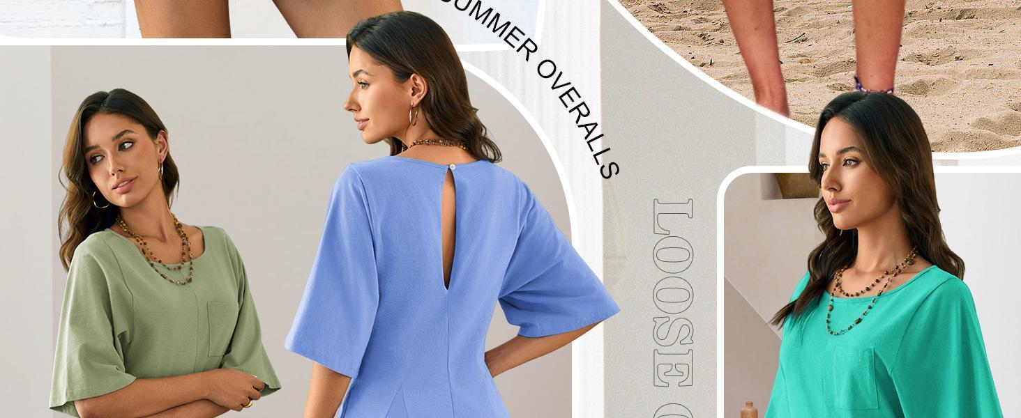 Imily Bela Rompers for Women Spring Outfits Summer Casual Short Sleeve Crew Neck Loose Jumpsuits with Pocket Summervibes Imily Bela Rompers for Women Spring Outfits Summer Casual Short Sleeve Crew Neck Loose Jumpsuits with Pocket Summervibes