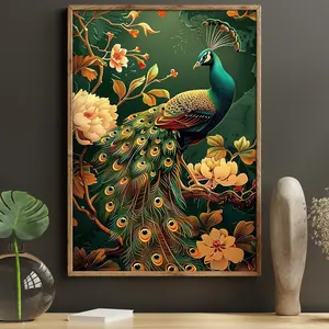 Vintage Floral Peacock Poster Print, Cottage Peacock Print, Animal Wall Art Decor Decoration Room