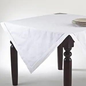 SARO  45 in. Square Hemstitched Topper Tablecloth - White