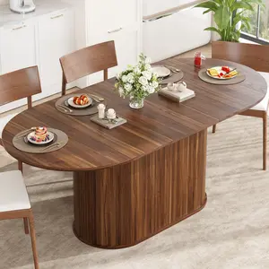 Extendable Dining Table, 55.11"-70.86" Size, with Striped Legs for Living Room & Kitchen