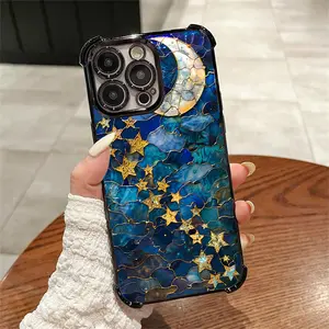 Creative Moon Stars Pattern phone case Suitable for iPhone 17/16/15/14/13/12/11 Pro Max Plus electroplated anti drop soft case phone case Protector Screen Protector Protection Protective Cover Smartphone Casing Cellphone Shockproof