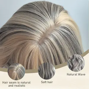 26" Korean Ombre Wavy Wig - Heat-Resistant Synthetic with Gradient Curls & Air Bangs, Full Machine Wig for Daily Wear, Natural Wave, Soft Hair, Ash Gray to Blonde Colorway