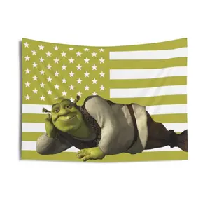 Ogre American flag, USA, rahhhh, 4th of July, green Tapestry Flag Home Decor