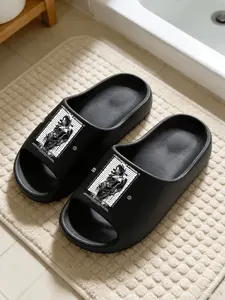 Liquid Metal Angel Print Fashion Slippers, Dark Cool Style, Thick Sole Soft Bottom, Couple Home Outdoor Use, Eva Material