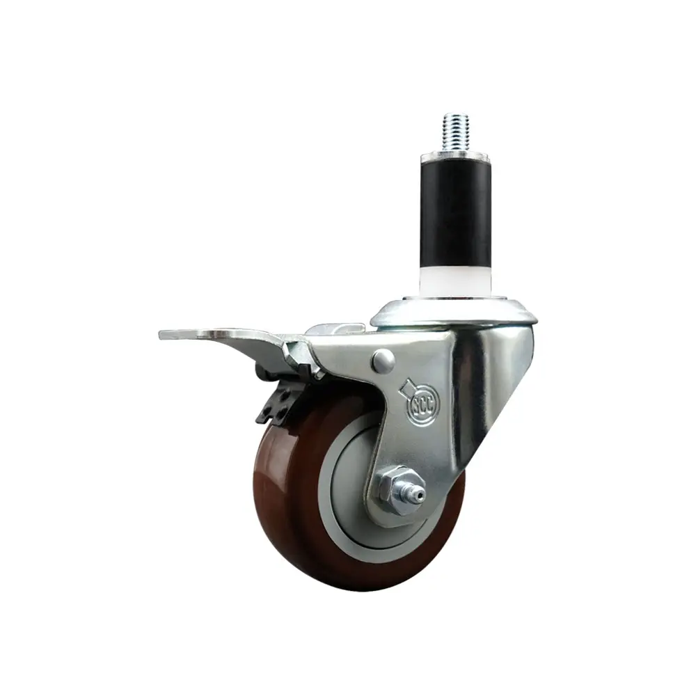 Service Caster SCC-EXTTL20S314-PPUB-MRN-138 Heavy Duty Lockable Swivel Caster Wheel, 3 in. Maroon Furniture Wheel, 1.38 in. Polyurethane Expanding Stem, Total Locking Brake, Lockable Wheels