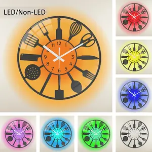 Round LED Wall Clock with Colorful Lighting, Fashionable Vinyl Design, Battery Operated, Perfect for Kitchen and Home Décor