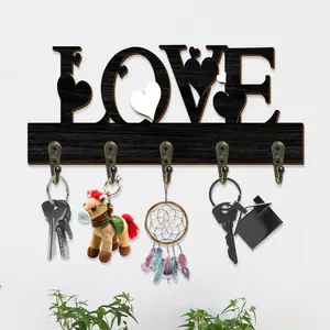 1pc Letter Design Key Holder Wall Mounted Organizer with Fvie Metal Key Hooks for Wall, Door, and Hat Bag, Perfect Housewarming and Realtor Gift, 13.7x5.9inch