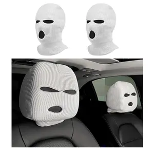 2 Piece Car Headrest Covers, Personalized Fun Car Seat Full Face Mask, Skiing Mask Protection, Universal Interior Car Accessories