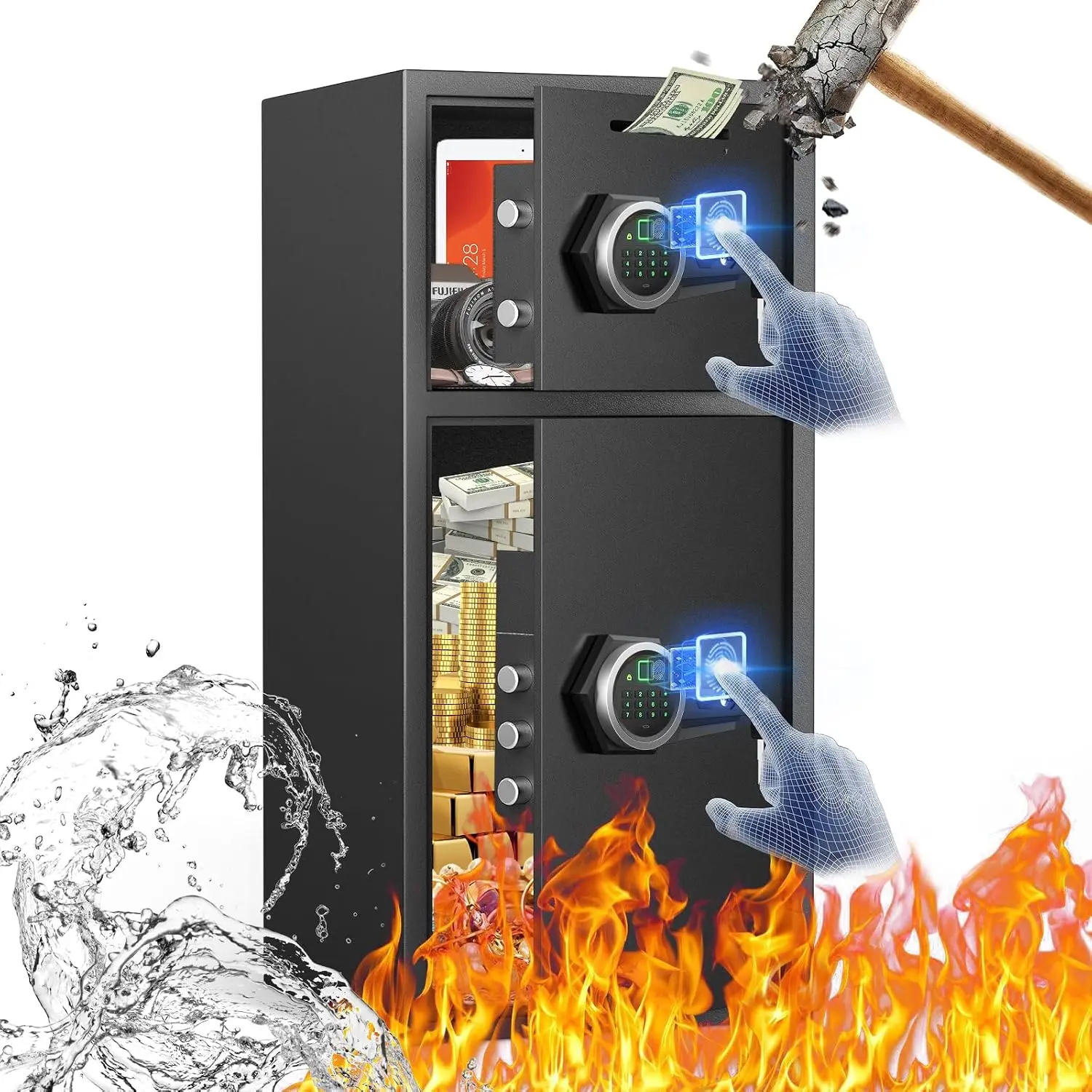 6.0 Cu ft Large Safe Box Fireproof Waterproof with LED Light Fire Proof Safe for Home Documents,Safes with Deposit Slot & Dual Alarm System, Security Box for Valuables