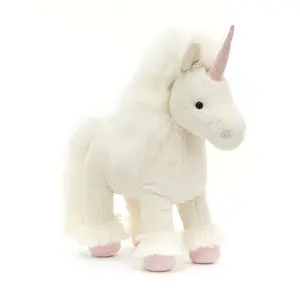 Jellycat Bashful Isadora Unicorn Plush Toy Cute - Soft White Stuffed Animal Pink Horn with Jellycat Bag, Ideal Gift for Kids & Collectors