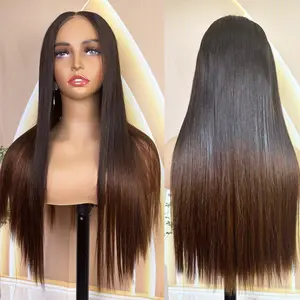 Hersmile 5x5 HD Lace Wear Go Glueless Wig Ombre Brown Straight Wig Human 100% Raw Vietnamese Hair Pre Cut Pre Bleacked Knots Pre Plucked Hairline 100% Human Hair Wig Straight Human Hair Virgin Human Hair 200% Density Full and Soft Can By Dyed and Bleached