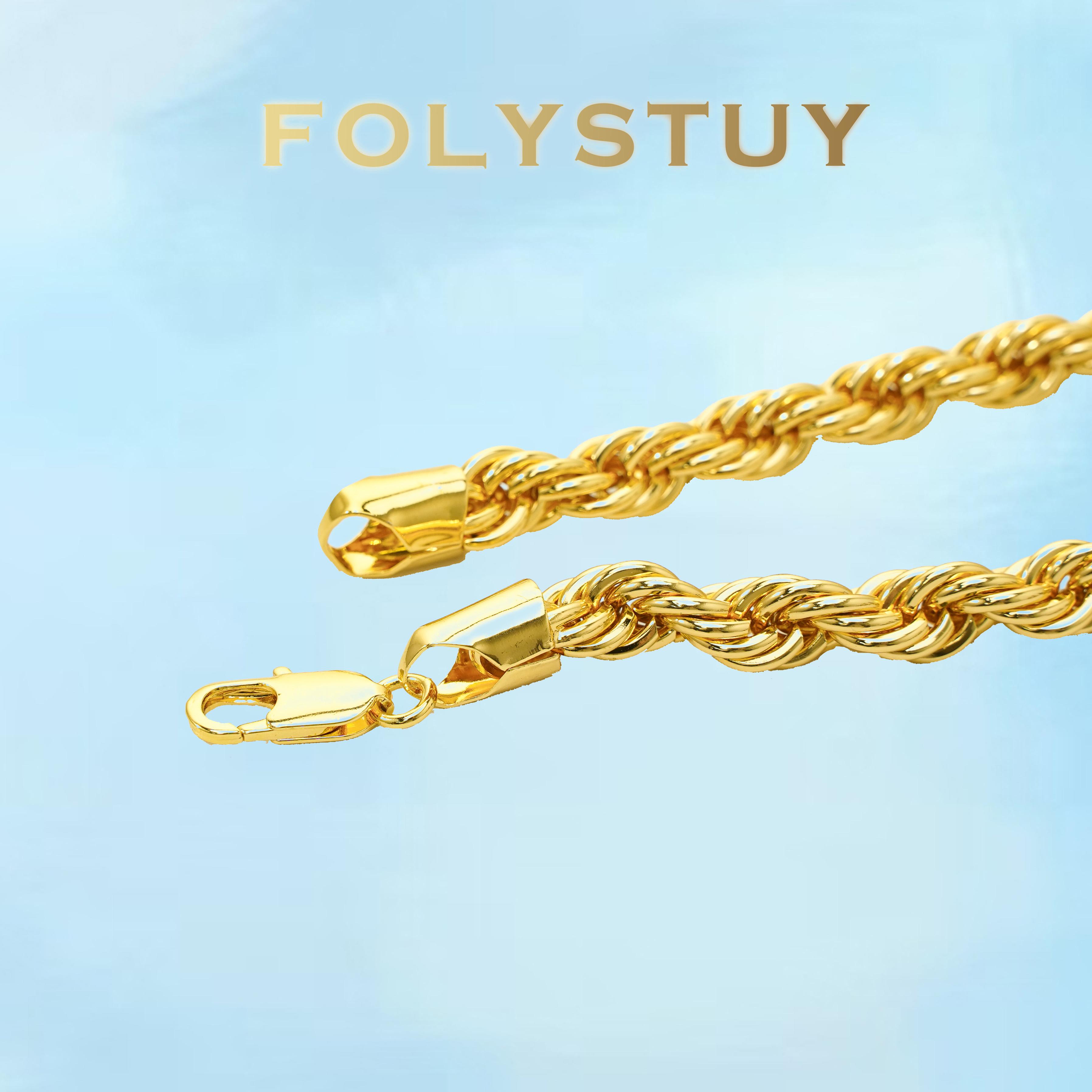 [FOLYSTUY (W164)]Mens Twisted Rope Chain Bracelet, 0.31" Width 9.06" Length, Sturdy Statement Wrist Bangle for Daily Wear & Street Style