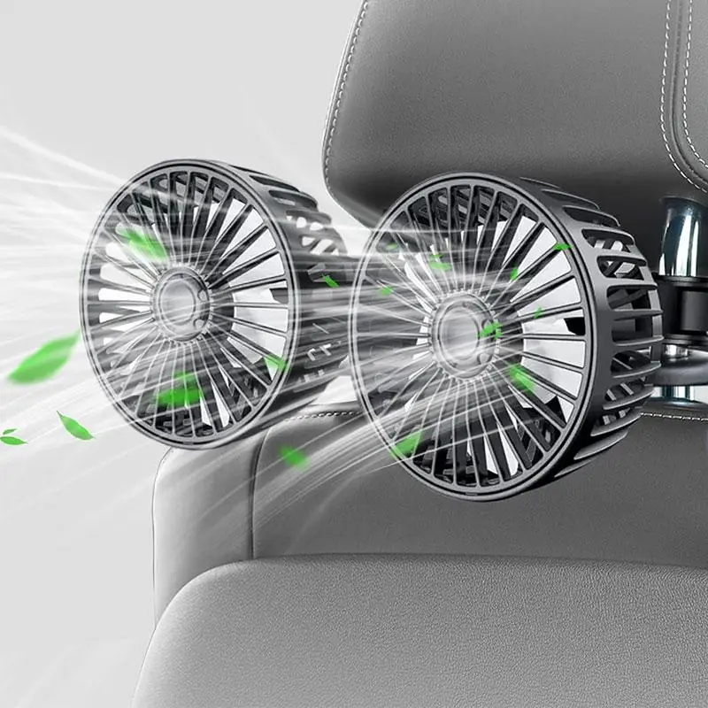 Car Double-head Electric Fan, USB Powered Car Rear Seat Air Circulation Fan with 360 Degree Adjustable Clip, Suitable for All Vehicles
