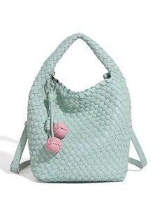 Women Woven Basket Bag Bucket Bag Stylish Handwoven Tote Crossbody Shoulder Handbag Summer Beach Travel Casual Daily Bag