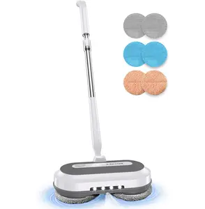 Cordless Electric Spin Mop, Electric Floor Cleaner with Water Sprayer & LED Headlight, 50mins Working Time, 290ml Water Tank, Adjustable Tube, Self-Propelled Multi-Surfaces Floor Mop for Home Cleaning