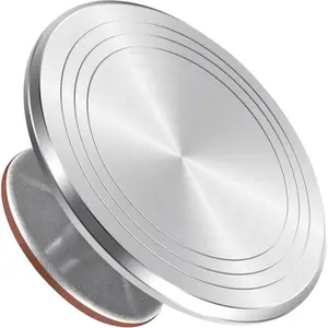 Aluminum Alloy Revolving Cake Stand, 12 Inch Cake Turntable for Decorating Super Smooth and Quiet Rotation Cake Decorating Stand for Party Wedding, Bright Silver Base