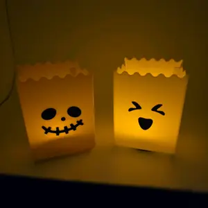 Adorable Mini Bag Halloween Lanterns with Two Different Faces - Ghost & Jackolantern Lights Set for Spooky Decorations